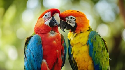 Obraz premium Two Colorful Macaws Close Up Portrait
