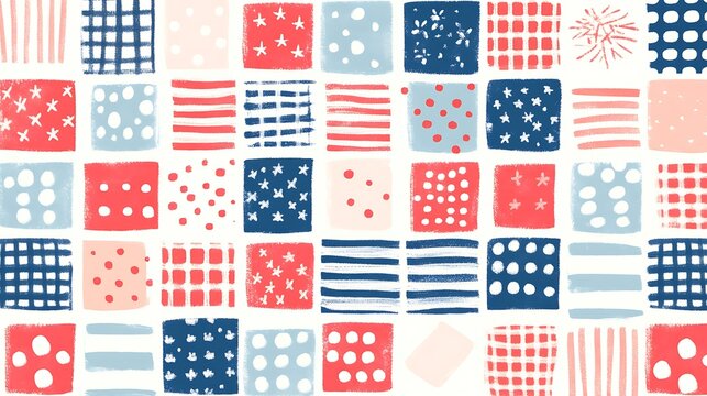 Abstract Patchwork Design Featuring Red Blue And Pink Squares