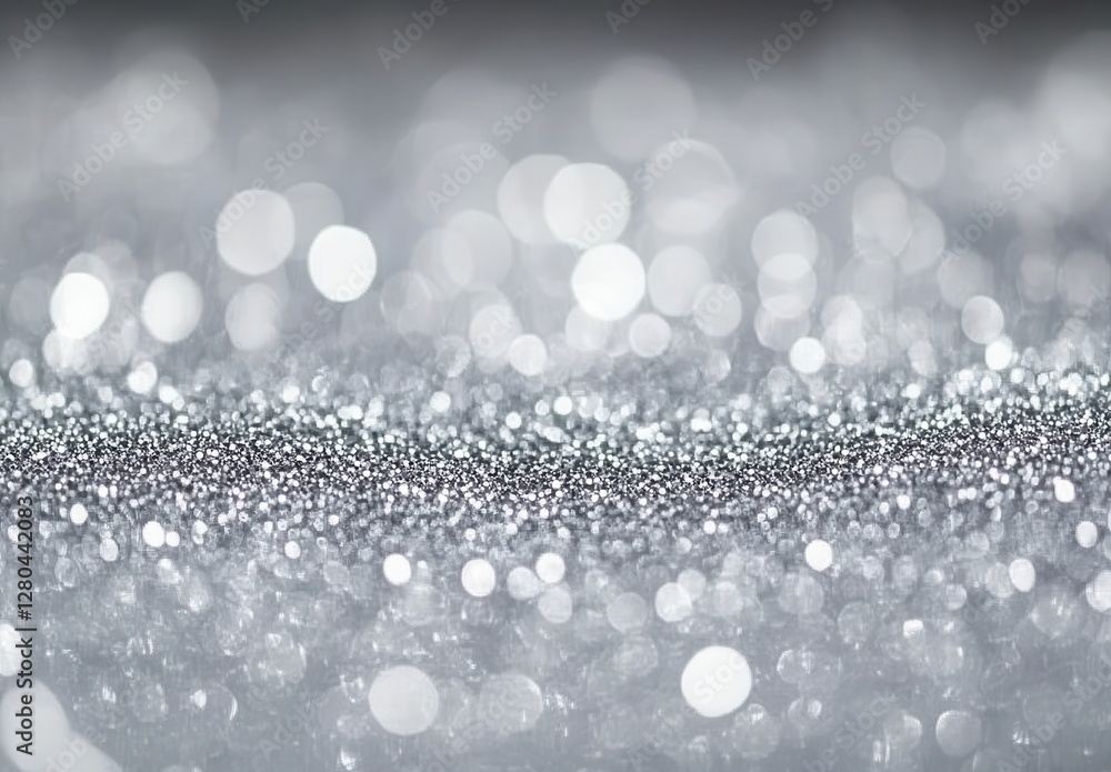 Poster shimmering silver glitter background with bokeh effect for creative design and artistic applications
