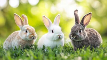 Obraz premium Three Cute Rabbits in Green Grass