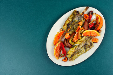Grilled pollock steaks, barbecue.