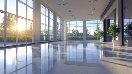 Fototapeta premium Sunlit Modern Office Building Interior Space