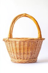 Empty wicker basket, studio shot, white background