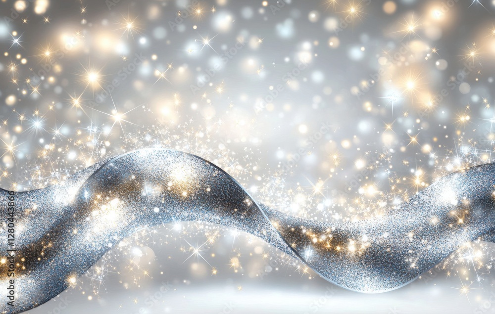 Poster shimmering silver waves with glowing lights and sparkles creating a dreamy background for festive an