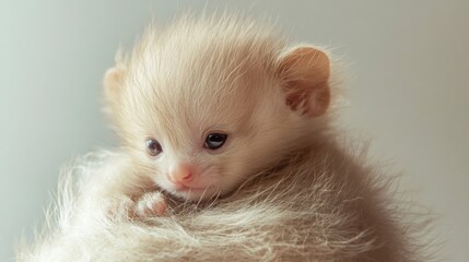 Adorable Fluffy Cream Kitten Closeup Portrait