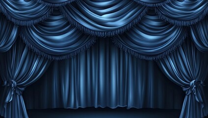 Dark blue theatre drapes, stage, backdrop, dramatic presentation