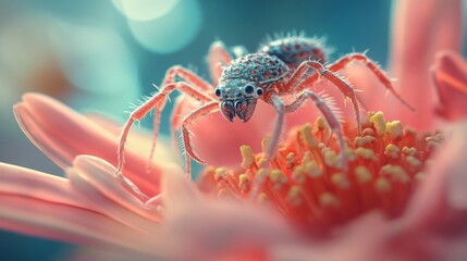 Closeup of a Colorful Spider on a Pink Flower