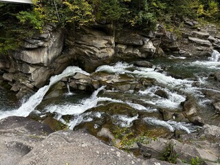 Crystal Clear River in the Wilderness. Mountain River Flowing Through Rocks