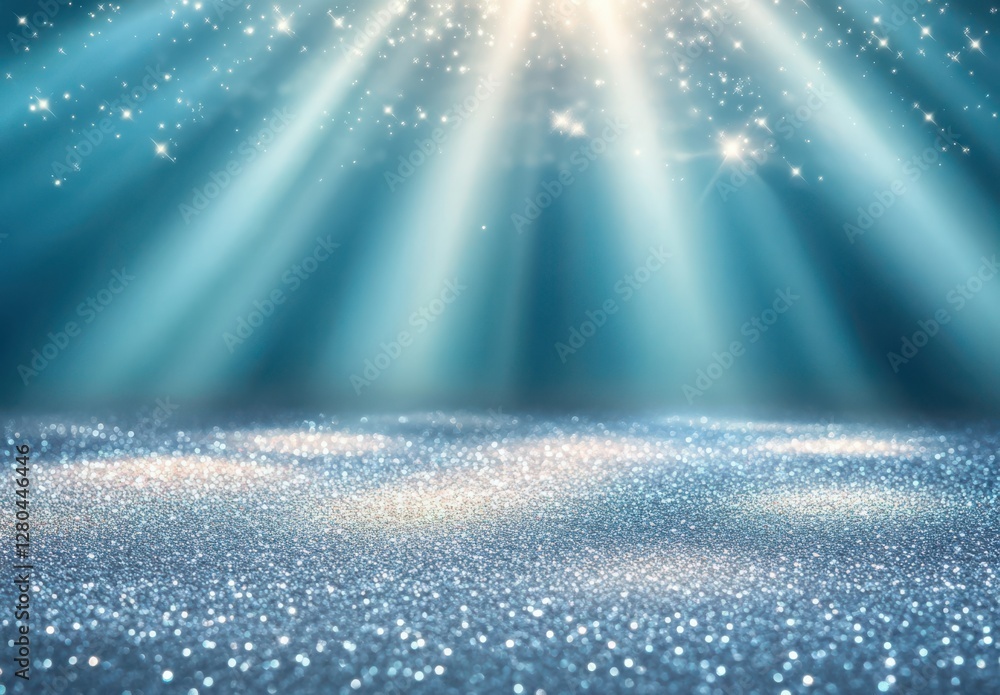 Aufkleber soft blue light shining through sparkling particles on a glittering surface in a magical dreamlike a