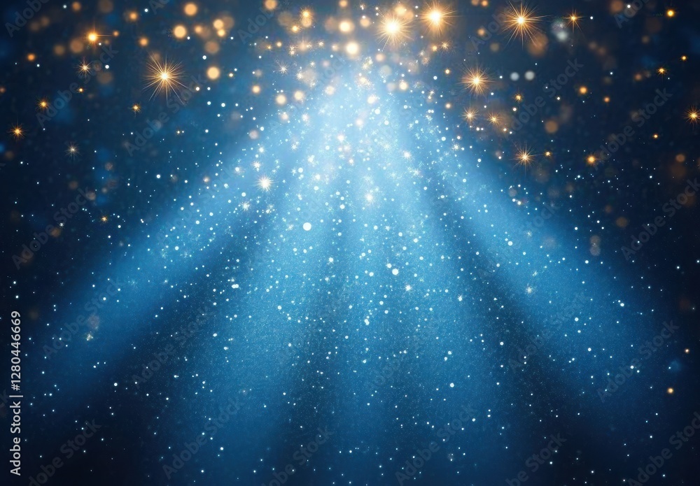 Poster soft blue light with sparkles and glowing particles creating a dreamy atmosphere in a mystical space