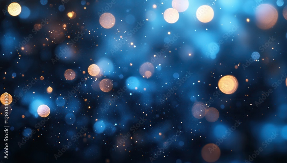 Poster soft bokeh background with glowing lights over blue texture for abstract design and festive decor in