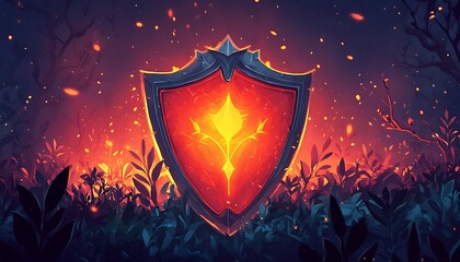 Fototapeta premium Fiery Shield in Forest Background