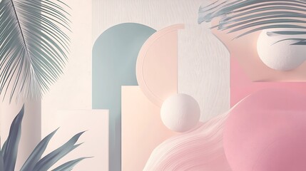 Abstract Pastel Shapes With Tropical Leaves