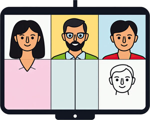 Fototapeta premium Diverse Group Video Call on a Computer Screen Illustration