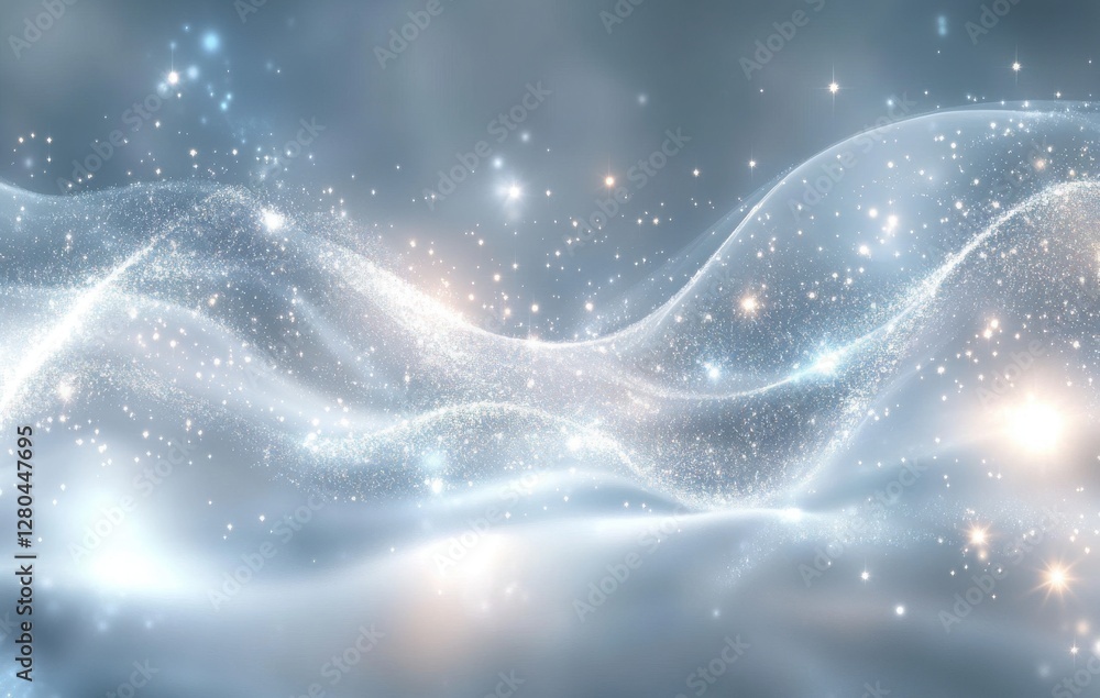 Aufkleber soft glowing waves of light and sparkle in a dreamy background of silver and white creating a magica
