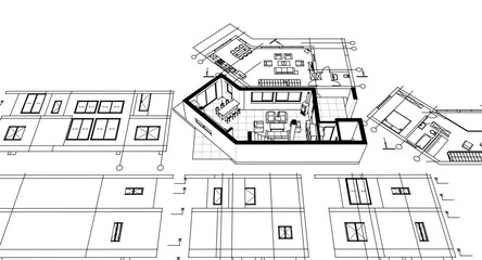 architecture sketch of a residential building 3d