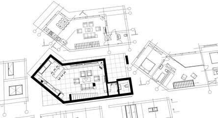 architecture sketch of a residential building 3d