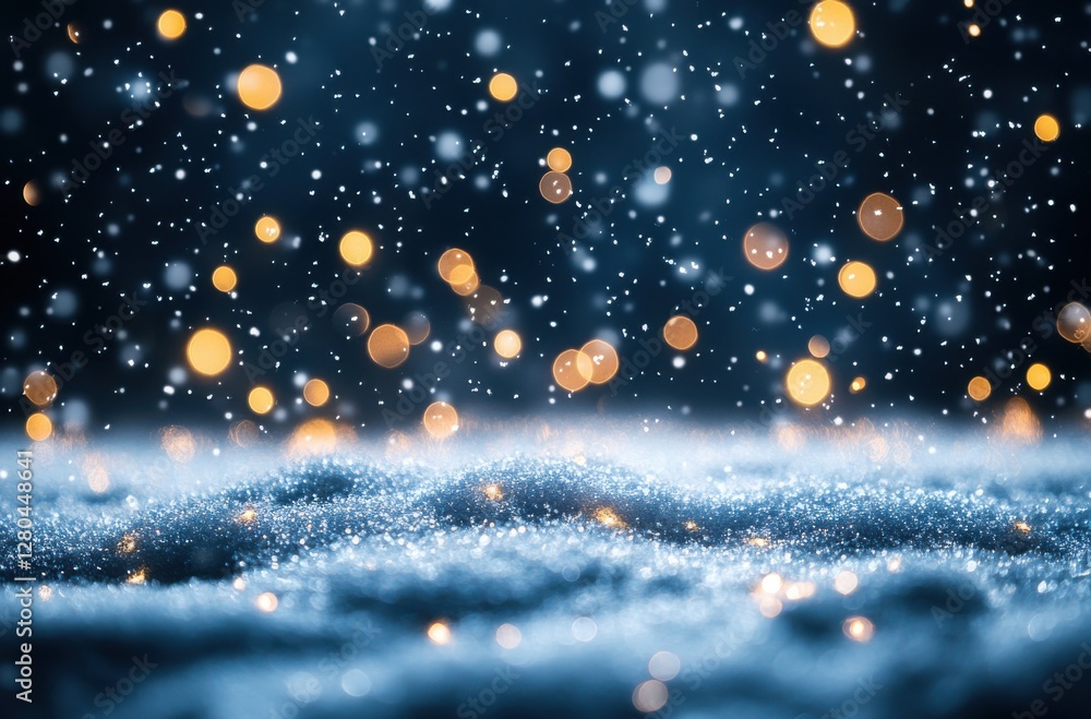 Aufkleber soft snowfall with glowing bokeh lights creating a magical winter wonderland scene in a dark backgro
