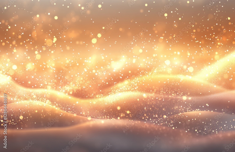 Poster soft waves with golden light and sparkles creating a dreamlike atmosphere in a warm sunset scene for