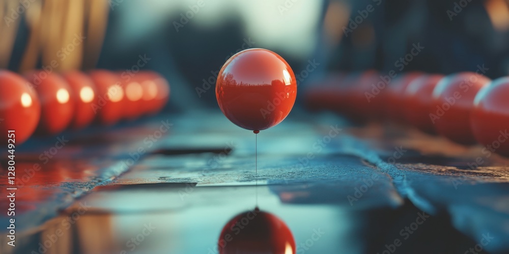 Poster a close-up of a red bowling ball and game controller in action with abstract 3d design, featuring wh