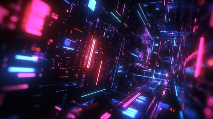 Obraz premium Cyberpunk Neon Tunnel: A Digital Dreamscape