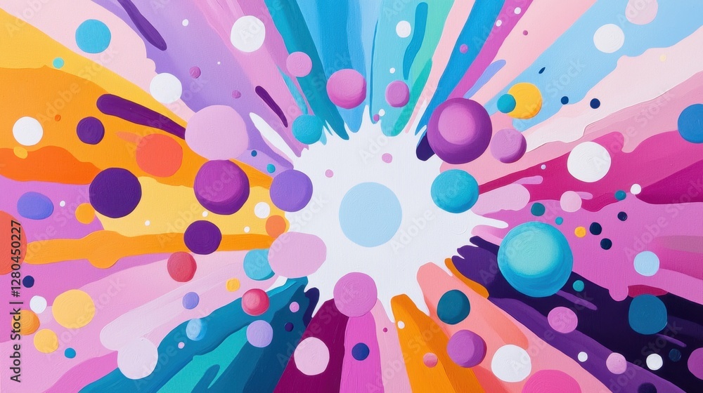 Aufkleber colorful abstract artwork featuring vibrant circles and dynamic lines radiating from a central point
