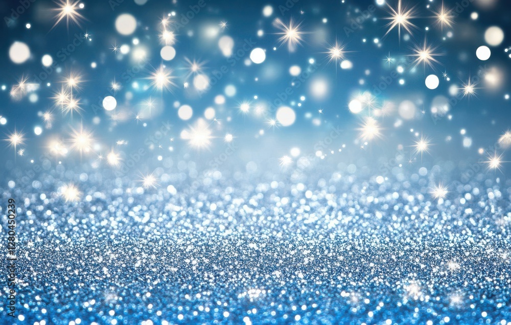 Poster sparkling blue background with glimmering lights and bokeh effect for festive and celebratory themes