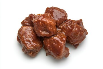 Delicious Glazed Chicken Bites Served on White Background
