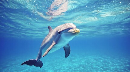 Naklejka premium Underwater Portrait of a Dolphin in a Vibrant Blue Ocean