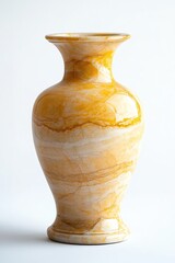 Ornate yellow-white alabaster vase against white background