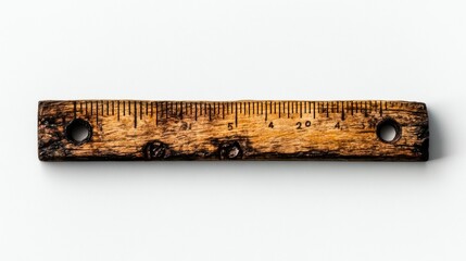 A single, detailed folding ruler on a pure white background, highlighting its natural imperfections with professional studio lighting