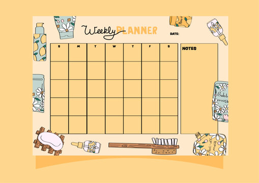 cute weekly planner with yellow-themed skincare. - Powered by Adobe