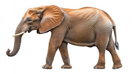 Fototapeta premium Majestic African Elephant Walking Isolated on White Background