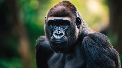 Fototapeta premium Powerful Gorilla Portrait In Dark Green Forest