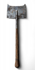 Rustic vintage two-handed axe with wooden handle on transparent background