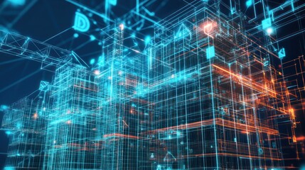 Obraz premium Digital Blueprint: Futuristic Architecture Visualization