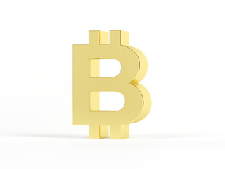 Gold bitcoin sign isolated on white background. 3d illustration.