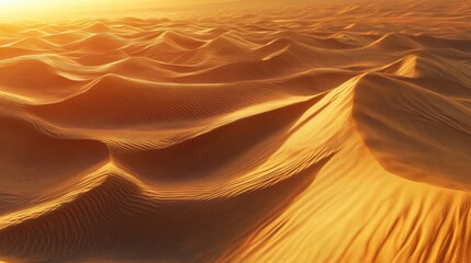A mesmerizing desert view with textured, sunlit sand forming unique wave patterns.