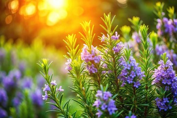 Panoramic photography captures breathtaking rosemary in full bloom, showcasing its purple beauty.