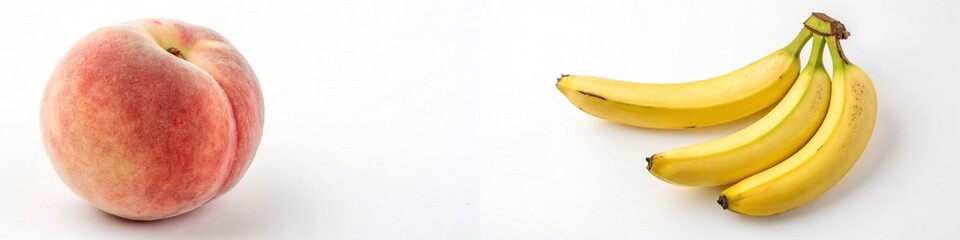 Fototapeta premium Fresh peach and ripe bananas arranged on a clean background.