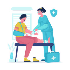 Illustration of nurse giving bandage to an injured patient vector design