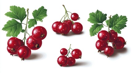 Detailed and sharp red currants on a white background, ready for use in presentations, websites, and print materials