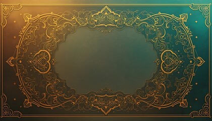 Elegant Gold Frame on Teal Background with Intricate Floral Design