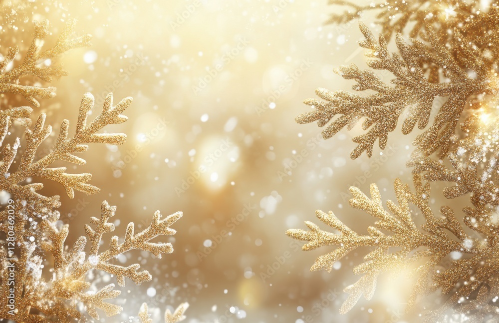 Poster sparkling golden snowflakes on soft blurred background creating a magical winter wonderland with gen