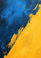 Vibrant blue and yellow abstract painting showcasing bold brush strokes and dynamic color contrasts