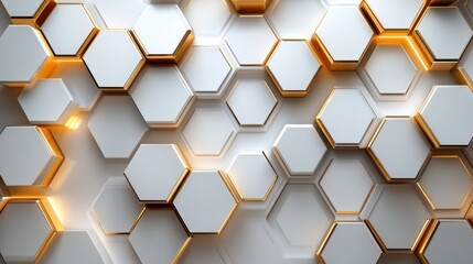 Elegant futuristic tech vector: Gold hexagonal patterns on white, abstract design