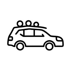 Fototapeta premium car service Family car on road trip icon in black outline style