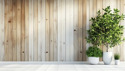 A white wall with wooden slats, modern living room