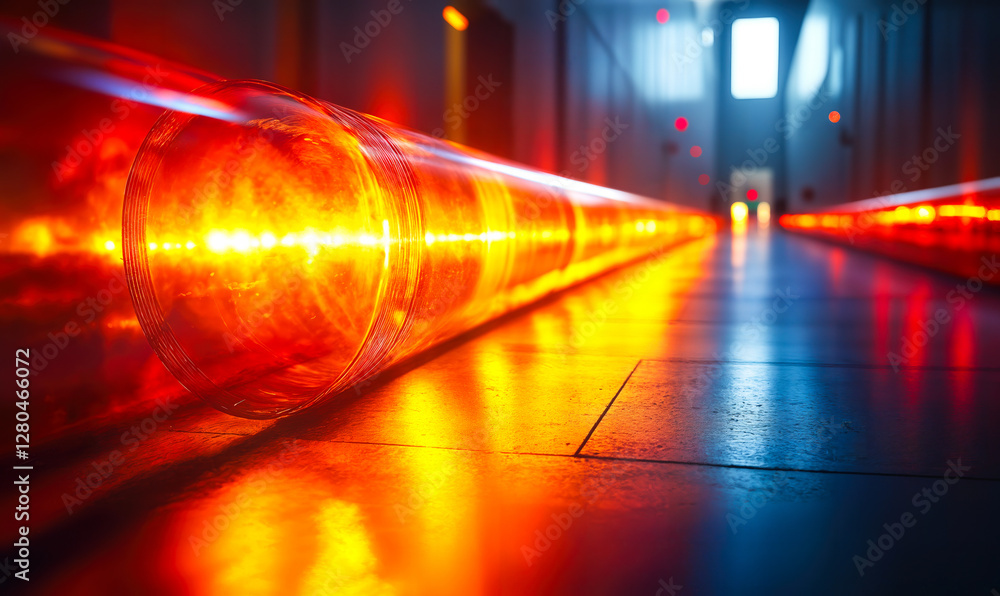 Aufkleber vibrant optical pathway with diffraction grating in modern technological corridor illuminated by red