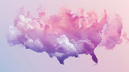 Fototapeta premium Dreamy USA map illustration in soft pink and lavender